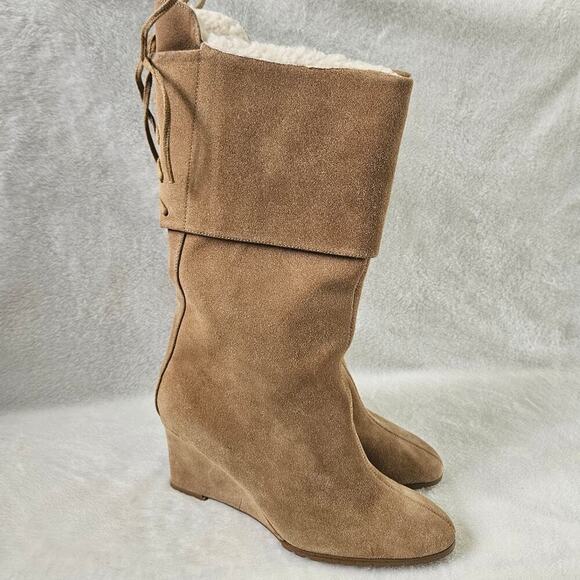 Colin Stuart Wedge Boots Womens Size 8 Tan Suede Lace-Up Warm - Picture 2 of 12